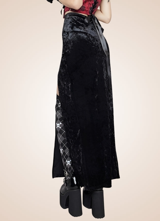 Black Goth High Waist Long Skirt - Steampunk Australia