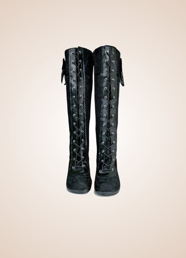 Black Gothic Bowknot Boots - Steampunk Australia