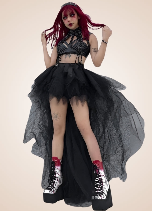 Black Gothic Mesh Skirt - Steampunk Australia