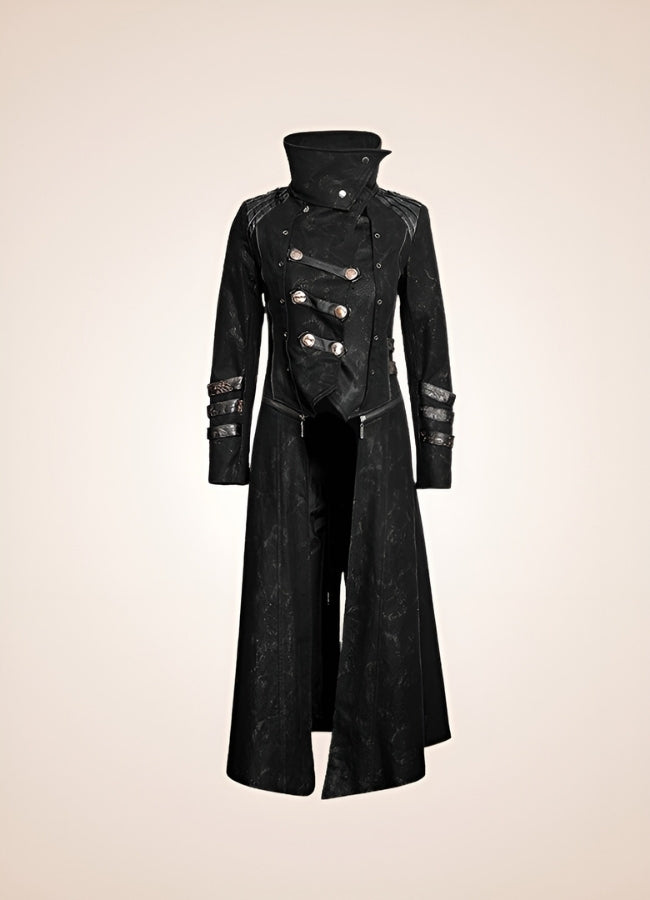 Black High Collar Trench Coat - Steampunk Australia