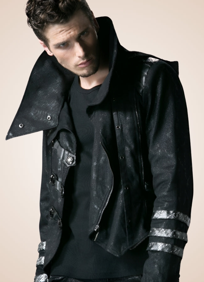 Black High Collar Trench Coat - Steampunk Australia