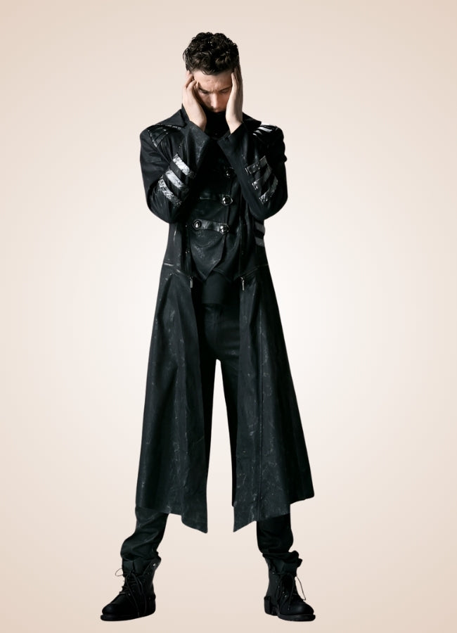Black High Collar Trench Coat - Steampunk Australia