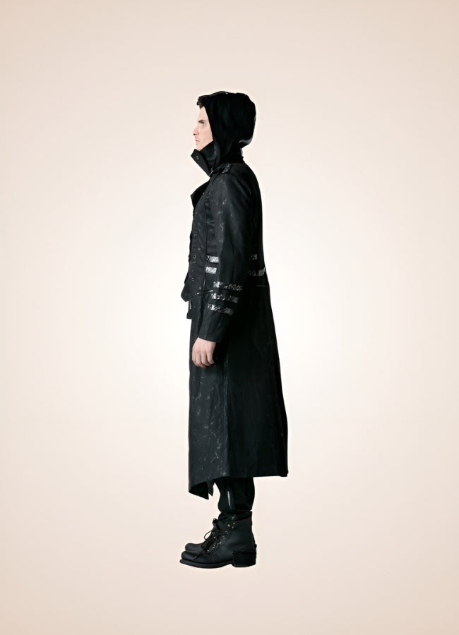 Black High Collar Trench Coat - Steampunk Australia