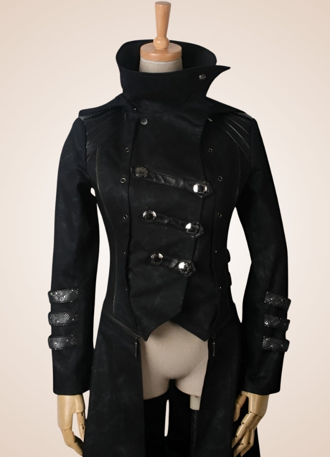 Black High Collar Trench Coat - Steampunk Australia