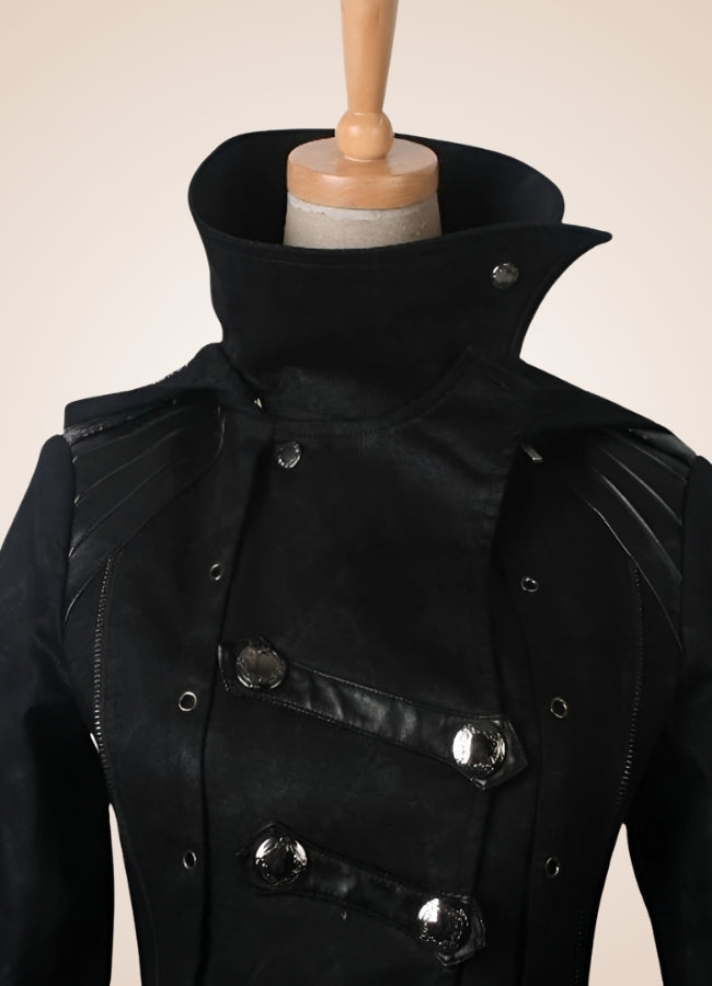 Black High Collar Trench Coat - Steampunk Australia