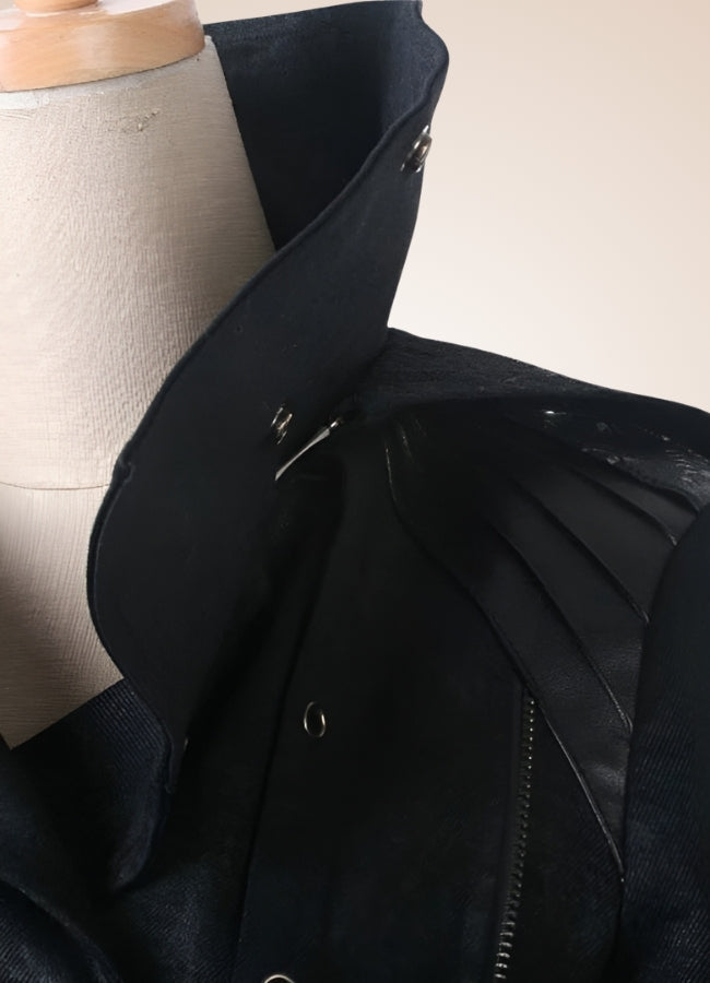 Black High Collar Trench Coat - Steampunk Australia