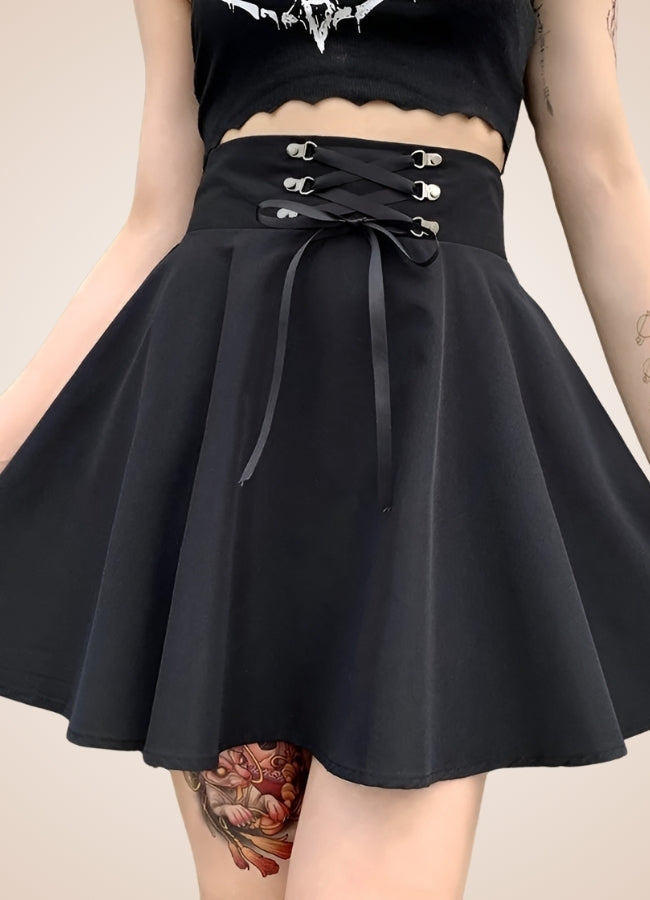 Black Lace Up Gothic Skirt - Steampunk Australia