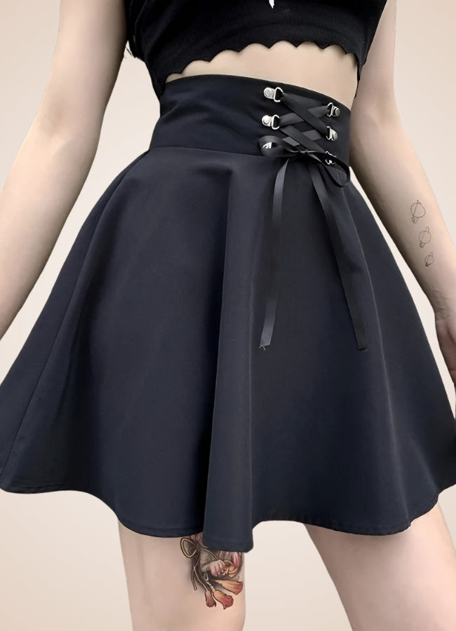 Black Lace Up Gothic Skirt - Steampunk Australia