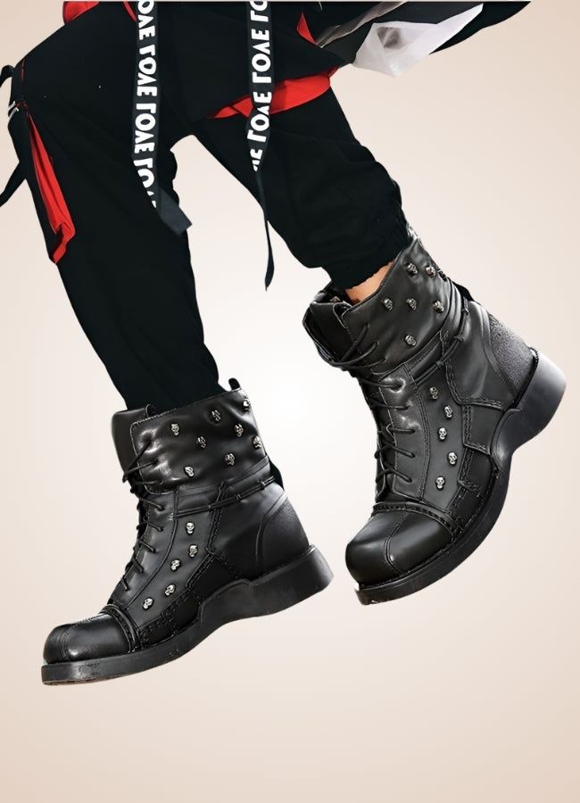 Black Leather Motorcycle Boots - Steampunk Australia