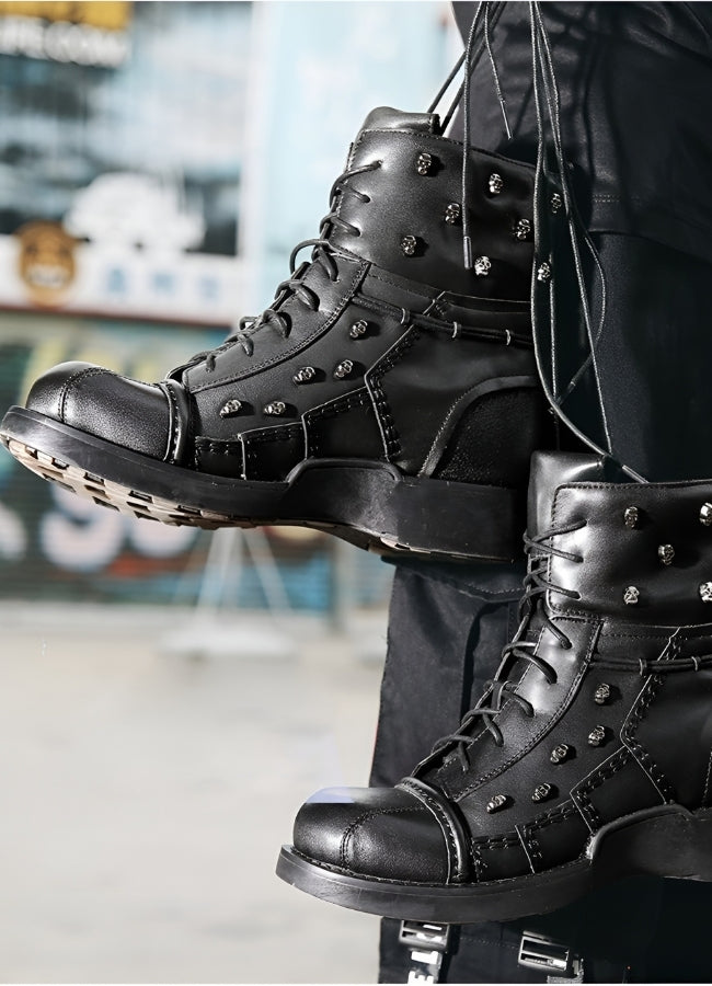 Black Leather Motorcycle Boots - Steampunk Australia