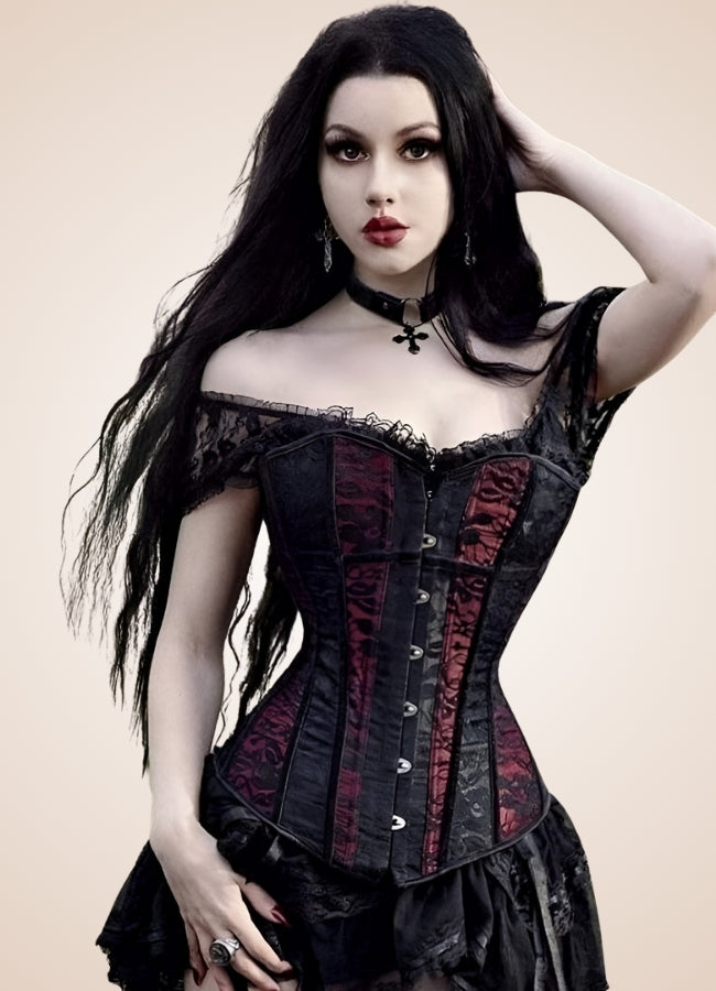 Black Red Steampunk Overbust Corset - Steampunk Australia