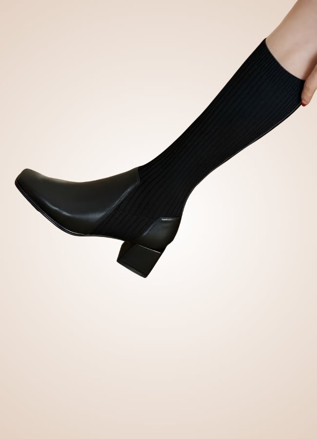 Black Steampunk Knee High Knit Boots - Steampunk Australia