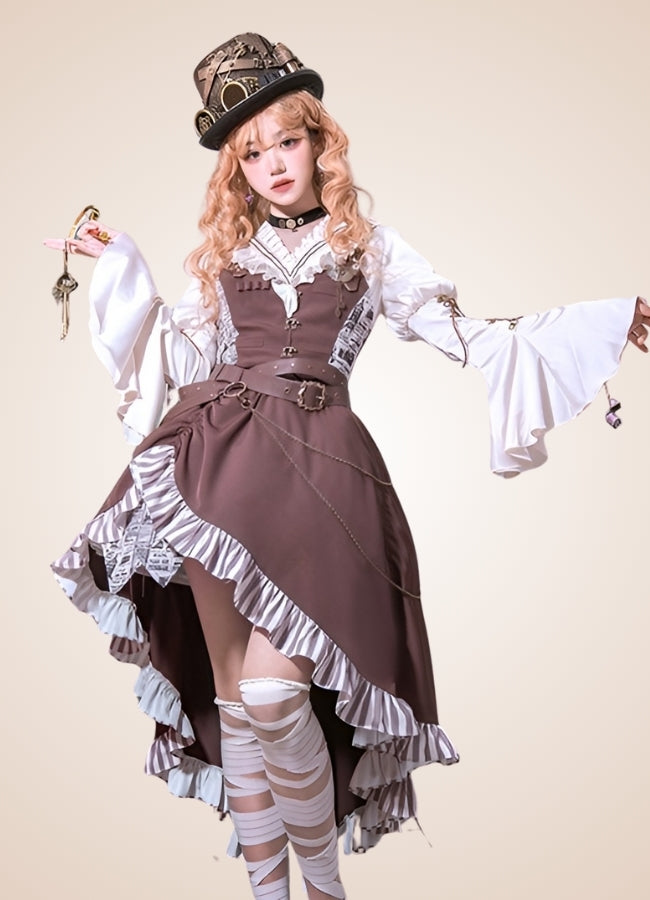 Brown Asymmetrical Steampunk Lolita Skirt - Steampunk Australia