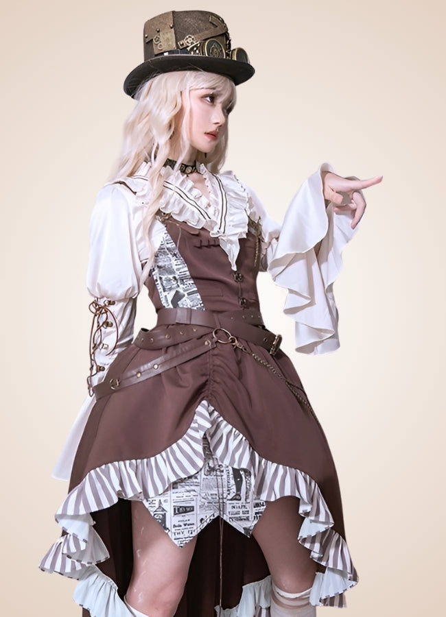 Brown Asymmetrical Steampunk Lolita Skirt - Steampunk Australia