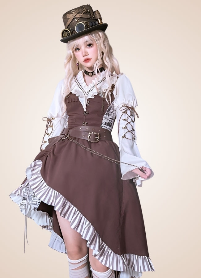 Brown Asymmetrical Steampunk Lolita Skirt - Steampunk Australia