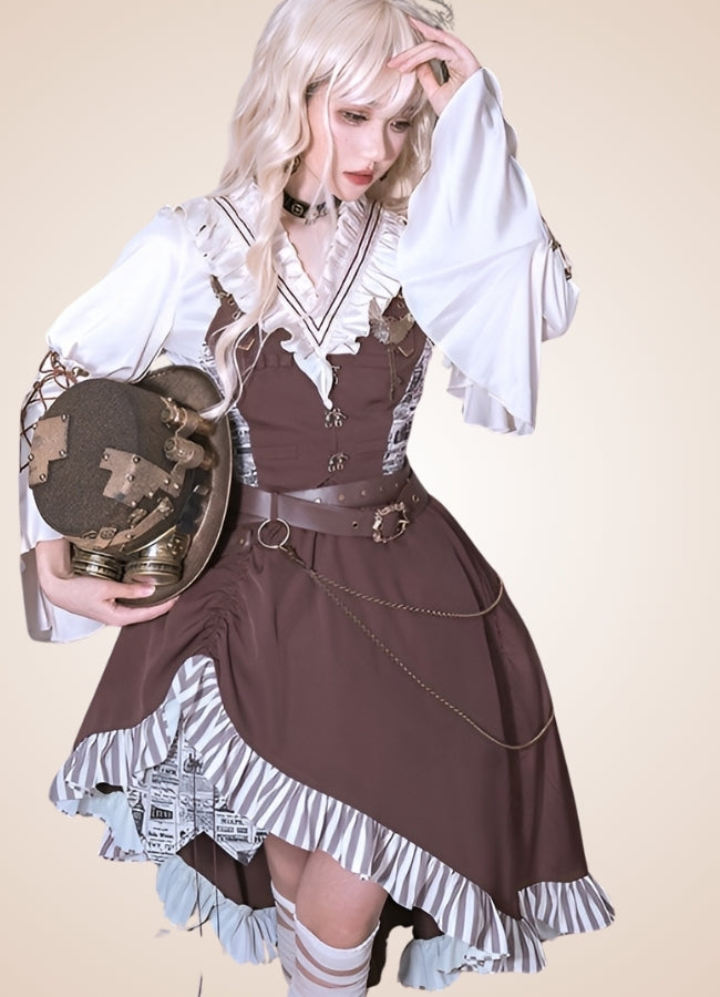 Brown Asymmetrical Steampunk Lolita Skirt - Steampunk Australia