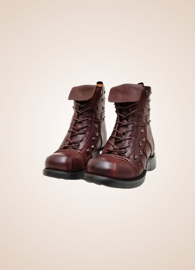 Brown Leather Motorcycle Boots - Steampunk Australia