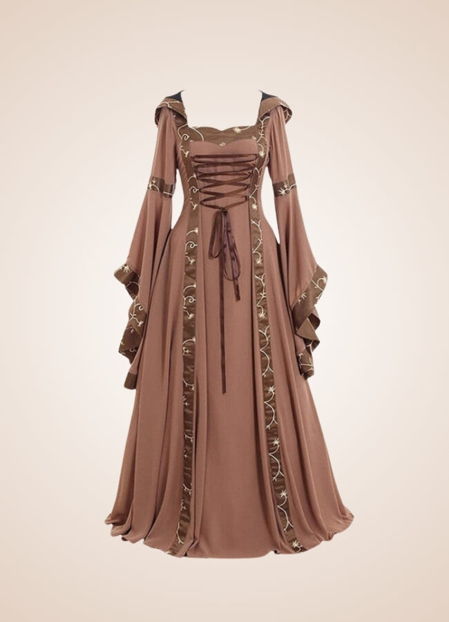 Brown Steampunk Medieval Long Dress - Steampunk Australia