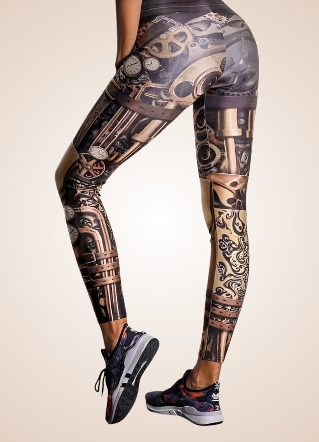 Dark Brown Steampunk Gear Legging - Steampunk Australia