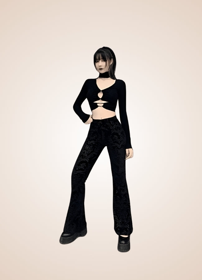 Gothic High Waist Jacquard Pants - Steampunk Australia