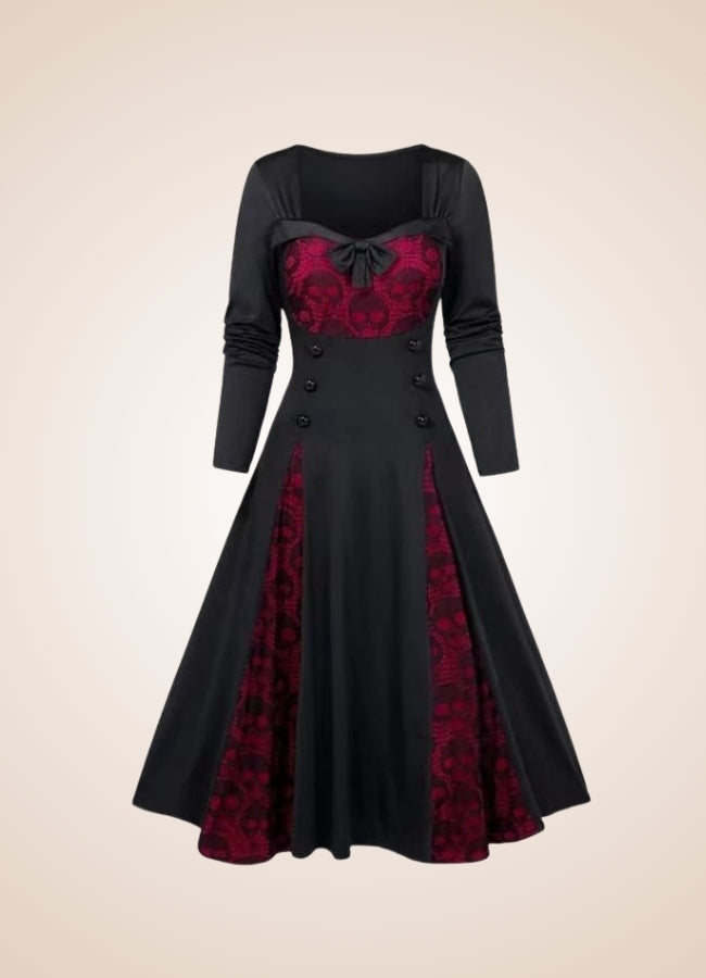 Gothic Skull Print Long Dress - Steampunk Australia