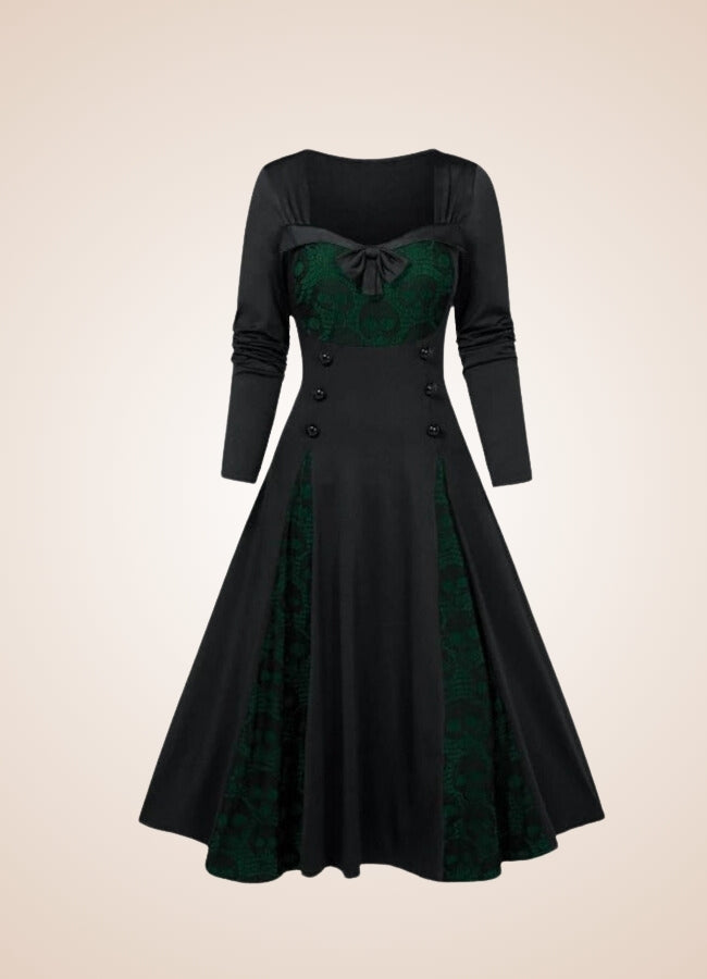 Gothic Skull Print Long Dress - Steampunk Australia