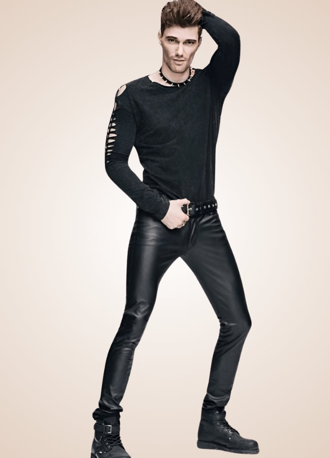 Gothic Slim Fit Leather Pants - Steampunk Australia