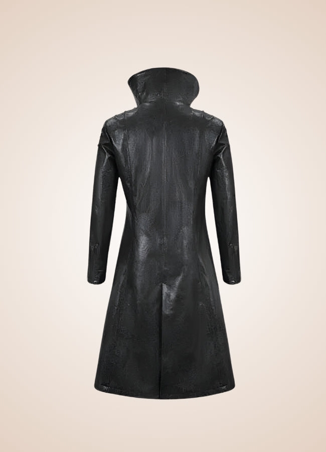 Man High Collar Leather Coat - Steampunk Australia