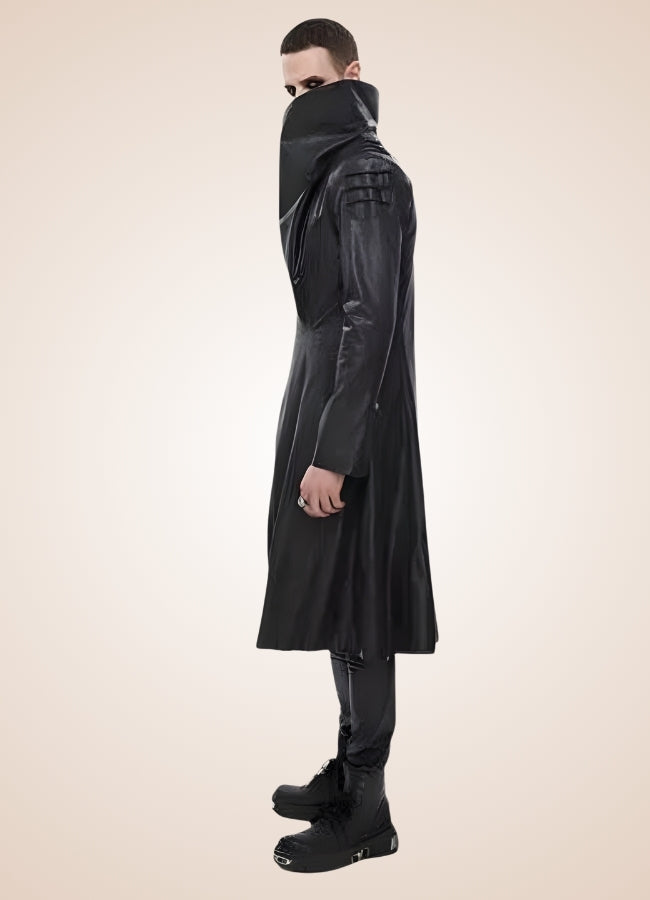 Man High Collar Leather Coat - Steampunk Australia