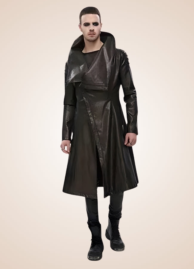 Man High Collar Leather Coat - Steampunk Australia