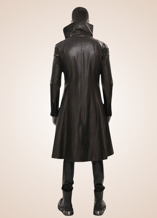 Man High Collar Leather Coat - Steampunk Australia
