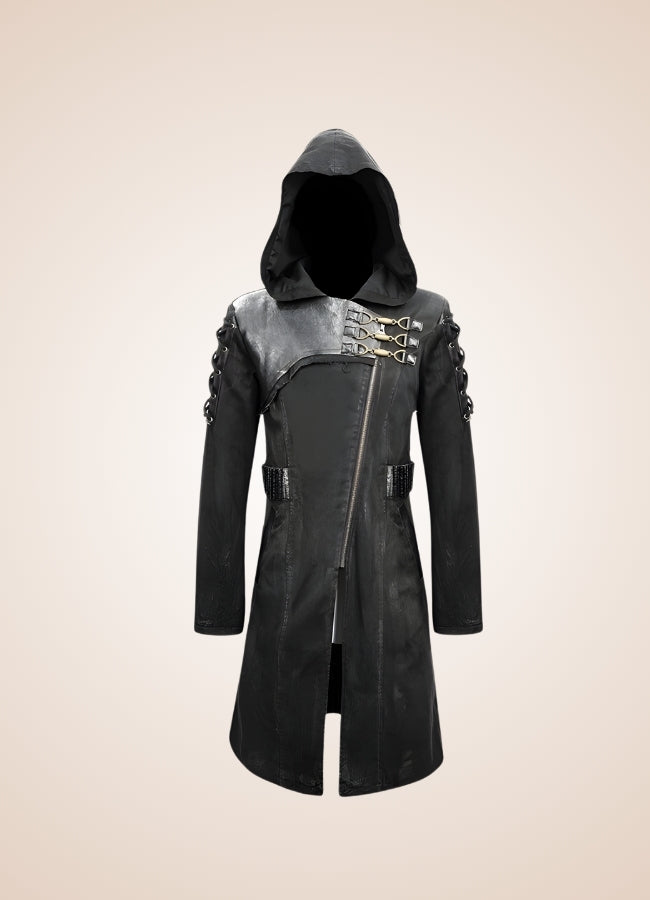 Man Hooded Goth Trench Coat - Steampunk Australia