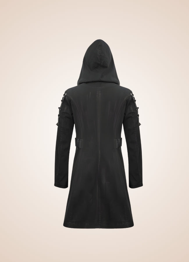 Man Hooded Goth Trench Coat - Steampunk Australia