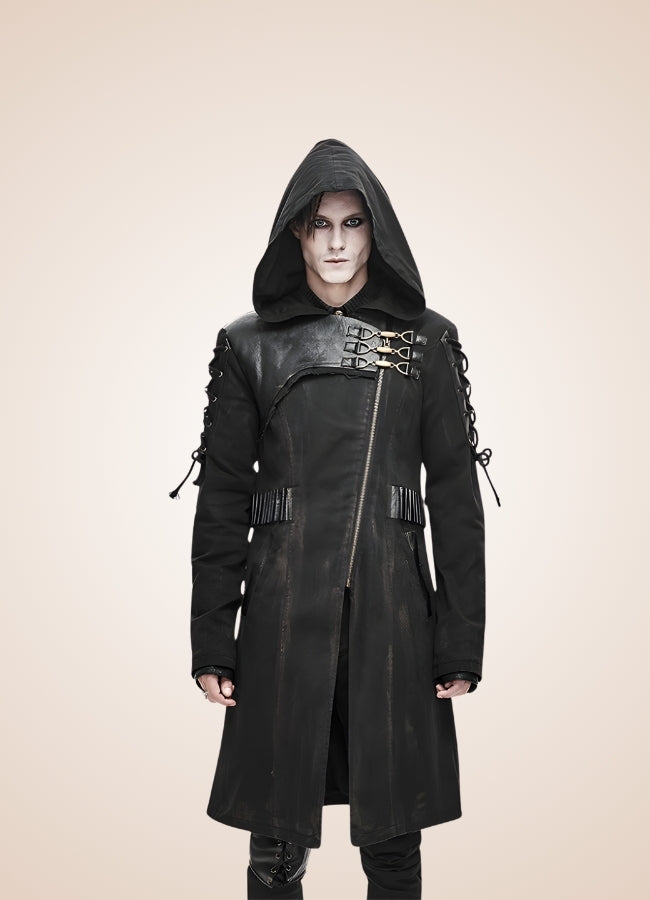 Man Hooded Goth Trench Coat - Steampunk Australia