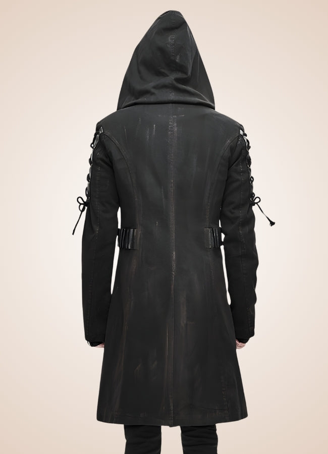 Man Hooded Goth Trench Coat - Steampunk Australia