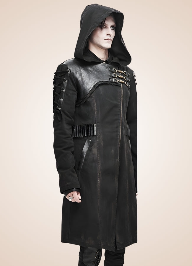 Man Hooded Goth Trench Coat - Steampunk Australia