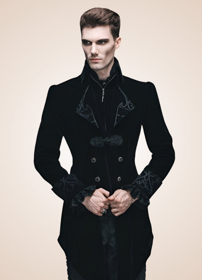 Men's Gothic Black Frock Coat - Steampunk Australia