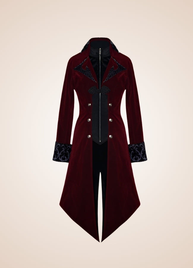 Men's Gothic Burgundy Frock Coat - Steampunk Australia