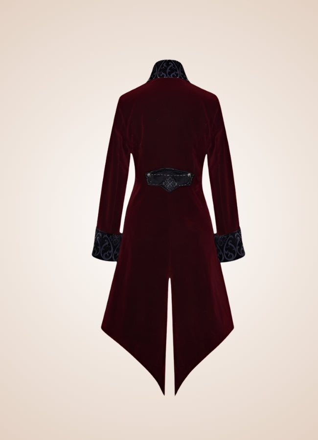 Men's Gothic Burgundy Frock Coat - Steampunk Australia