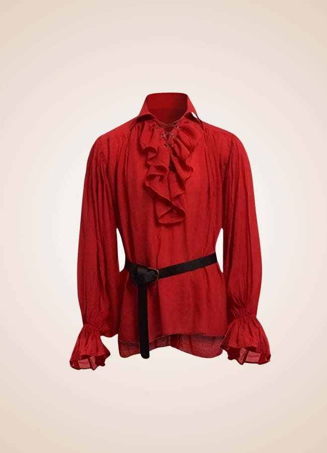 Men's Red Ruffled Renaissance Shirt - Steampunk Australia