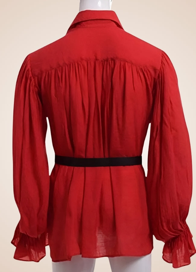 Men's Red Ruffled Renaissance Shirt - Steampunk Australia