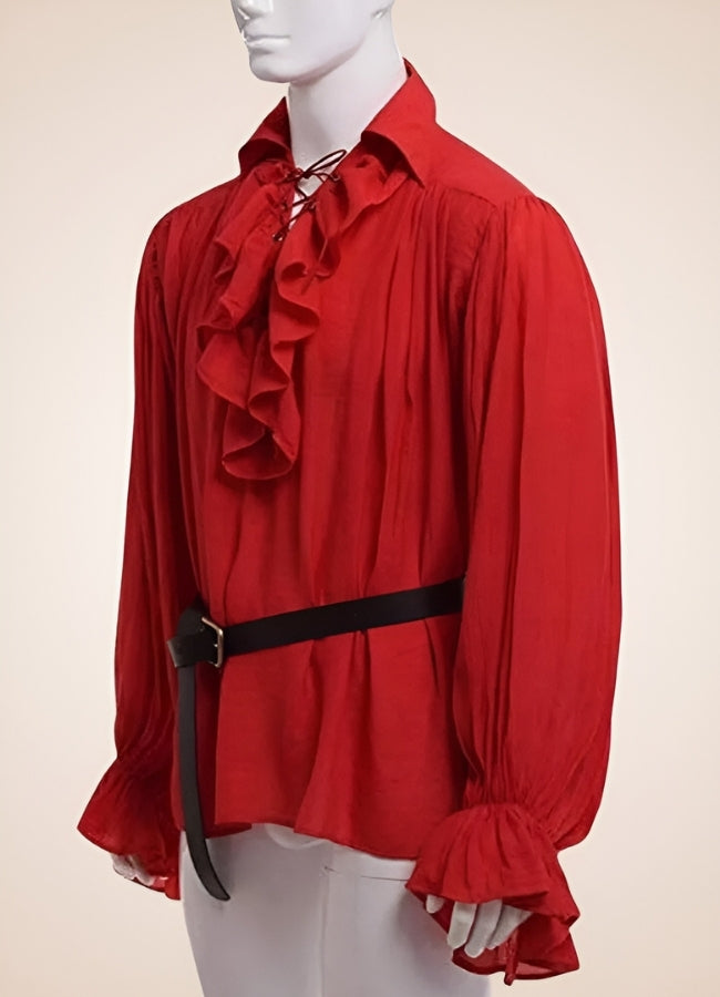 Men's Red Ruffled Renaissance Shirt - Steampunk Australia