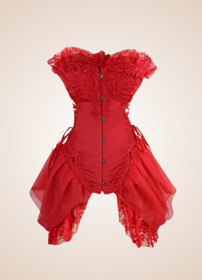 Red Steampunk Victorian Long Corset - Steampunk Australia