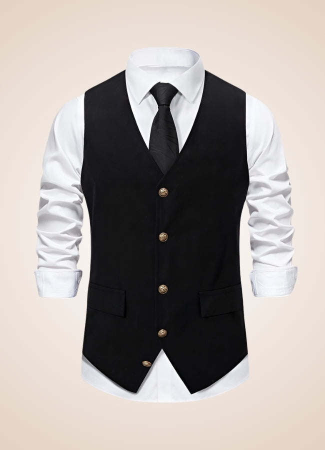 Retro Black Suit Vest - Steampunk Australia
