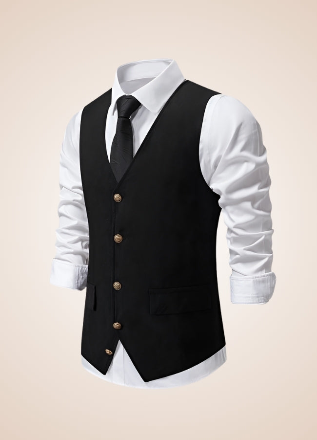 Retro Black Suit Vest - Steampunk Australia