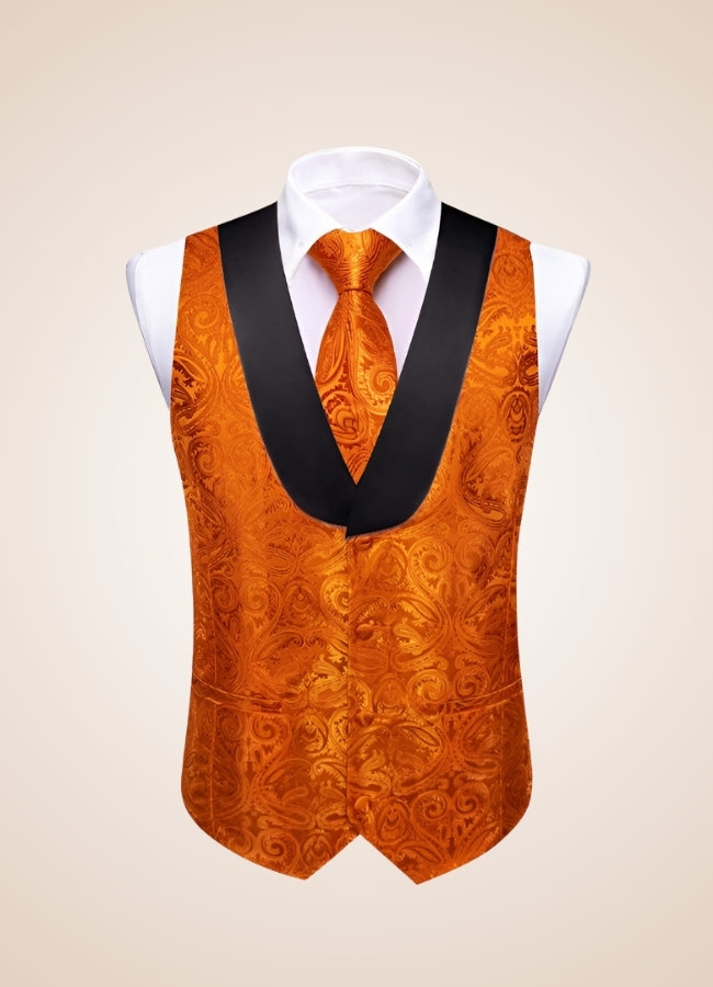 Steampunk Black Orange Suit Vest - Steampunk Australia