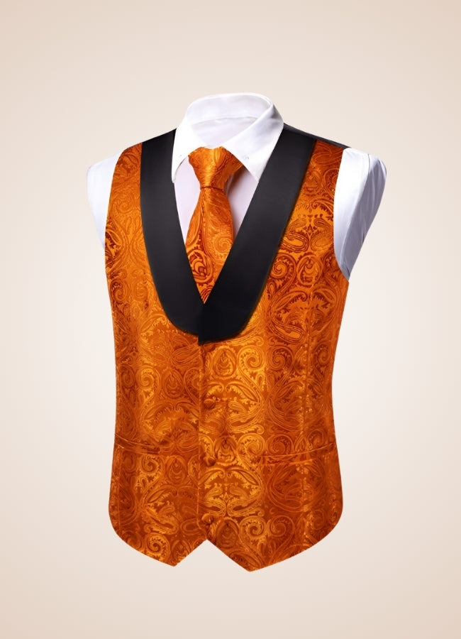 Steampunk Black Orange Suit Vest - Steampunk Australia