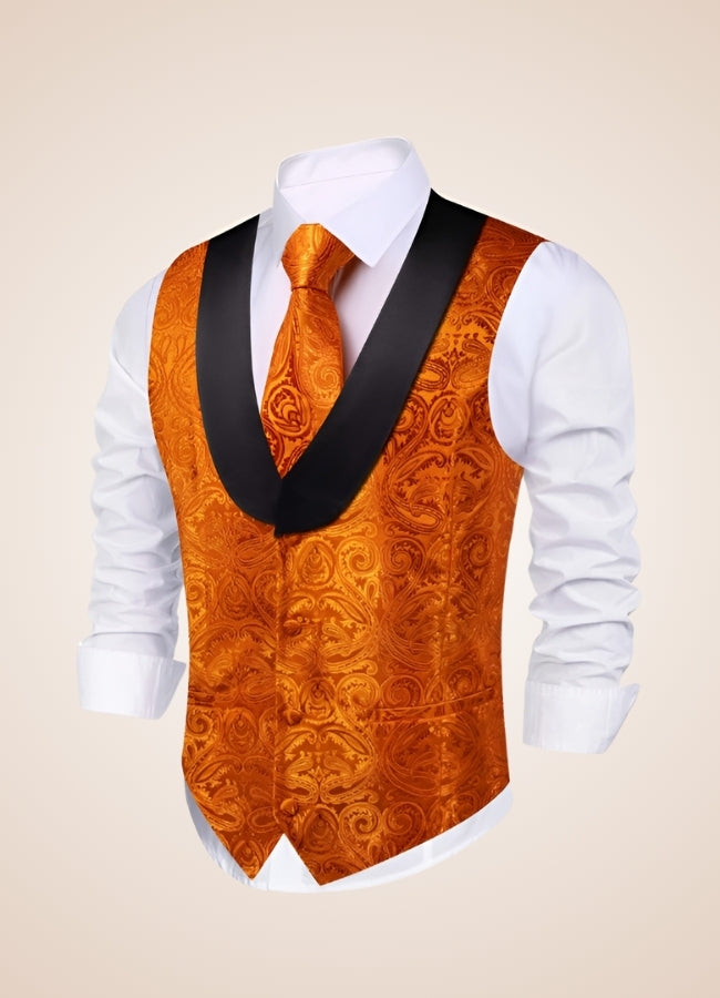 Steampunk Black Orange Suit Vest - Steampunk Australia