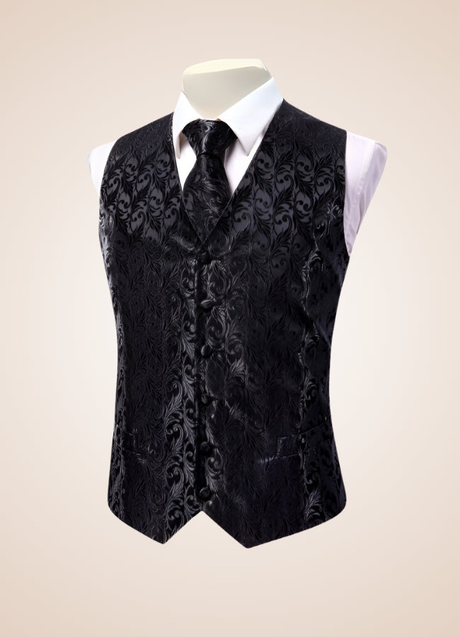 Steampunk Black Pattern Suit Vest - Steampunk Australia