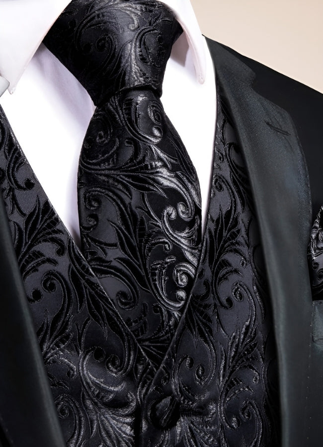 Steampunk Black Pattern Suit Vest - Steampunk Australia